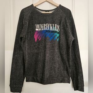 Young & Reckless los angeles pull over sweatshirt cotton black Heathered size M